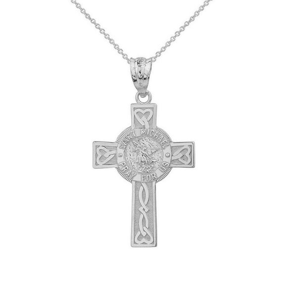 St Michael Pray For Us Celtic Heart Cross Necklace